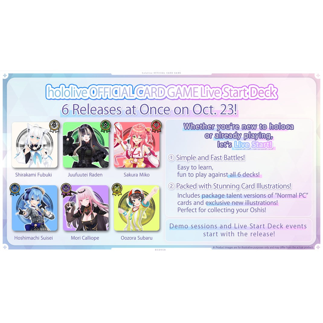 hololive OFFICIAL CARD GAME Live Start Deck line-up of six decks released 23 October 2026