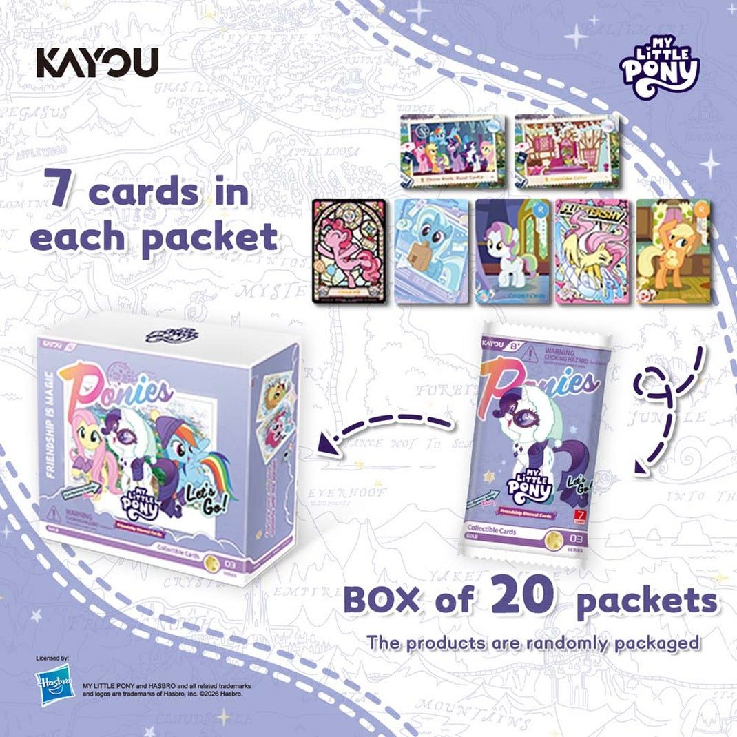 Kayou My Little Pony Series 3 booster pack with 7 cards in each packet and sample cards