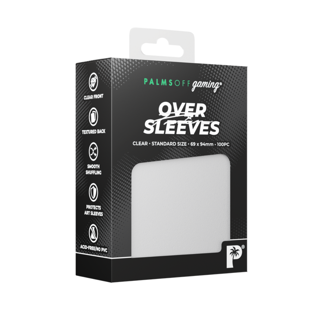 Palms Off Gaming Premium Over Sleeves Standard Size Clear 100ct double-layer stipple-textured back acid-free PVC-free TCG protection - Hobby Collectors Australia