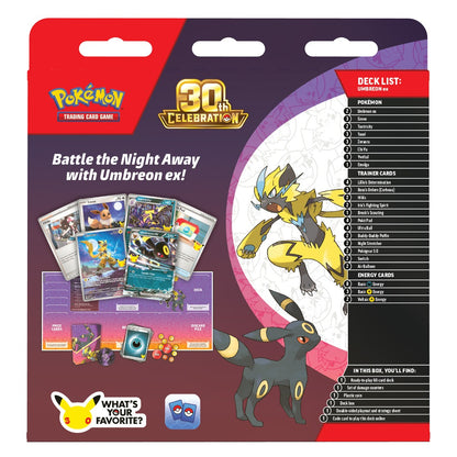 Pokémon TCG 30th Celebration Battle Deck Umbreon ex box back showing deck list and contents