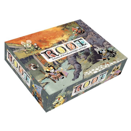 Root board game box with illustrated woodland factions