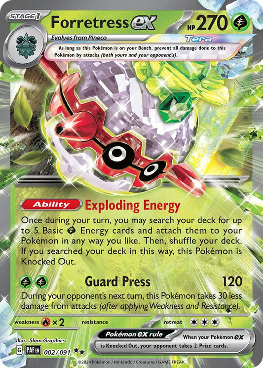 Forretress ex 002/091 Scarlet and Violet Paldean Fates Holo Ultra Rare Pokemon Card NEAR MINT TCG