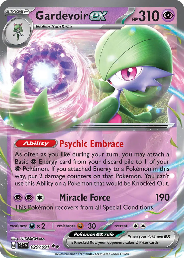 Gardevoir ex 029/091 Scarlet and Violet Paldean Fates Holo Ultra Rare Pokemon Card NEAR MINT TCG