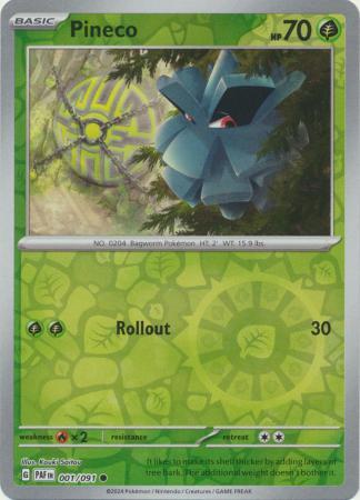 Pineco 001/091 Scarlet and Violet Paldean Fates Reverse Holo Common Pokemon Card NEAR MINT TCG