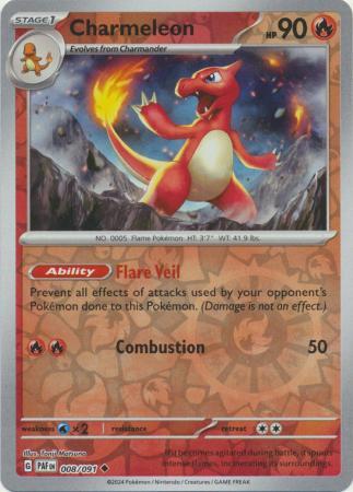 Charmeleon 008/091 Scarlet and Violet Paldean Fates Reverse Holo Uncommon Pokemon Card NEAR MINT TCG