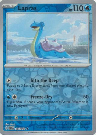 Lapras 016/091 Scarlet and Violet Paldean Fates Reverse Holo Common Pokemon Card NEAR MINT TCG