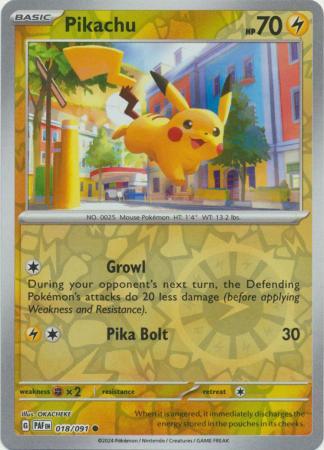 Pikachu 018/091 Scarlet and Violet Paldean Fates Reverse Holo Common Pokemon Card NEAR MINT TCG