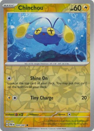 Chinchau 020/091 Scarlet and Violet Paldean Fates Reverse Holo Common Pokemon Card NEAR MINT TCG