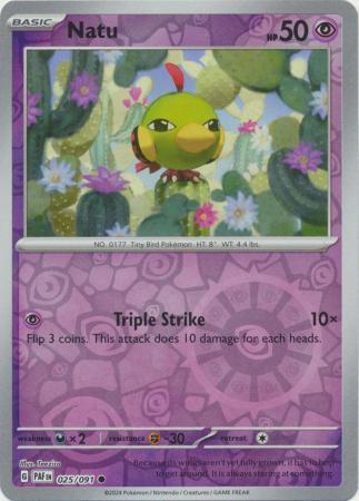 Natu 025/091 Scarlet and Violet Paldean Fates Reverse Holo Common Pokemon Card NEAR MINT TCG