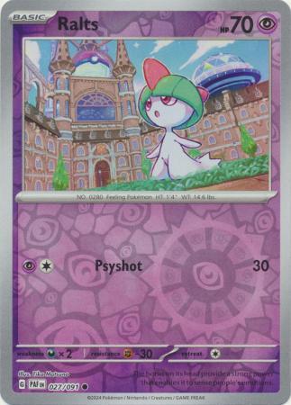 Ralts 027/091 Scarlet and Violet Paldean Fates Reverse Holo Common Pokemon Card NEAR MINT TCG