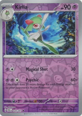 Kirlia 028/091 Scarlet and Violet Paldean Fates Reverse Holo Uncommon Pokemon Card NEAR MINT TCG