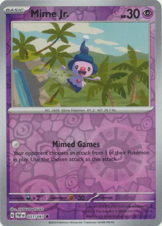 Mime Jr 031/091 Scarlet and Violet Paldean Fates Reverse Holo Common Pokemon Card NEAR MINT TCG