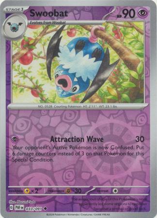 Swoobat 033/091 Scarlet and Violet Paldean Fates Reverse Holo Uncommon Pokemon Card NEAR MINT TCG