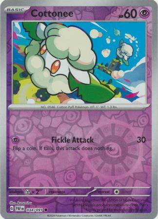 Cottonee 034/091 Scarlet and Violet Paldean Fates Reverse Holo Common Pokemon Card NEAR MINT TCG