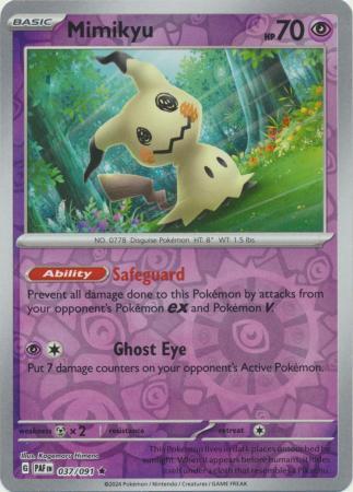 Mimikyu 037/091 Scarlet and Violet Paldean Fates Reverse Holo Rare Pokemon Card NEAR MINT TCG