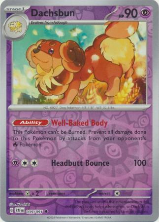 Dachsbun 039/091 Scarlet and Violet Paldean Fates Reverse Holo Uncommon Pokemon Card NEAR MINT TCG