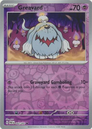 Greavard 042/091 Scarlet and Violet Paldean Fates Reverse Holo Common Pokemon Card NEAR MINT TCG