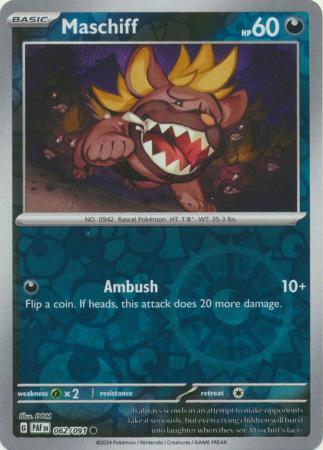 Maschiff 062/091 Scarlet and Violet Paldean Fates Reverse Holo Common Pokemon Card NEAR MINT TCG