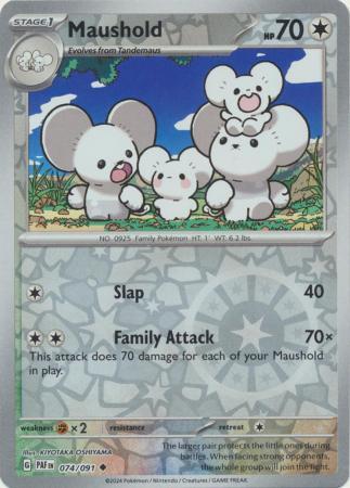 Maushold 074/091 Scarlet and Violet Paldean Fates Reverse Holo Uncommon Pokemon Card NEAR MINT TCG