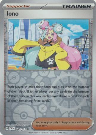 Iono 080/091 Scarlet and Violet Paldean Fates Reverse Holo Uncommon Supporter Pokemon Card NEAR MINT TCG