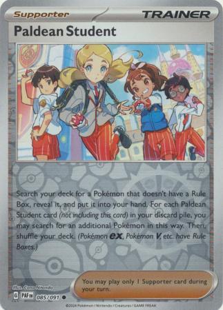 Paldean Student 085/091 Scarlet and Violet Paldean Fates Reverse Holo Common Supporter Pokemon Card NEAR MINT TCG