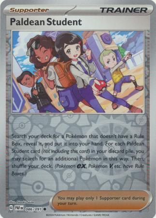 Paldean Student 086/091 Scarlet and Violet Paldean Fates Reverse Holo Common Supporter Pokemon Card NEAR MINT TCG